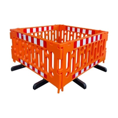 1 x 4 barrières de police polypropylène 2m - avec pieds - orange