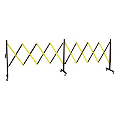 1 x Barrière extensible acier - 6 roulettes - 4m - noir/jaune