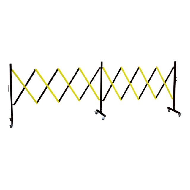 1 Barrière extensible acier - 6 roulettes - 4m - noir/jaune