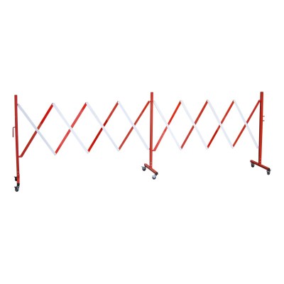 1 x Barrière extensible acier - 6 roulettes - 4m - rouge/blanc