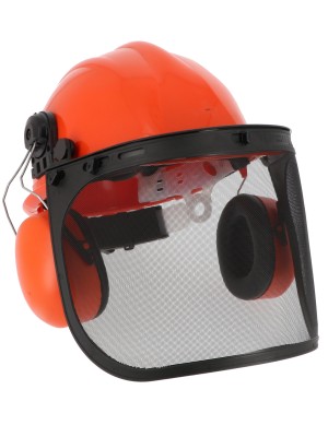 CASQUE FORESTIER ORANGE VISIERE GRILLAGEE COQUILLES ANTI-BRUIT 