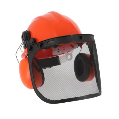 CASQUE FORESTIER ORANGE VISIERE GRILLAGEE COQUILLES ANTI-BRUIT