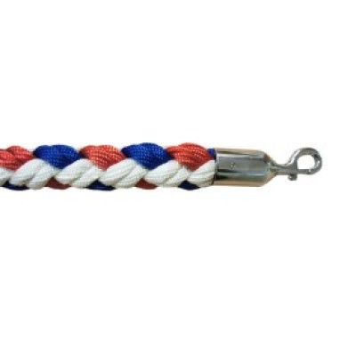 1 x Cordon 32 mm tressé bleu/blanc/rouge 2m et mousq acier laitonné