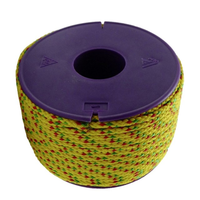 10 x Drisse polyester - jaune fil rouge/vert  - Diamètre 4 mm x 12 m