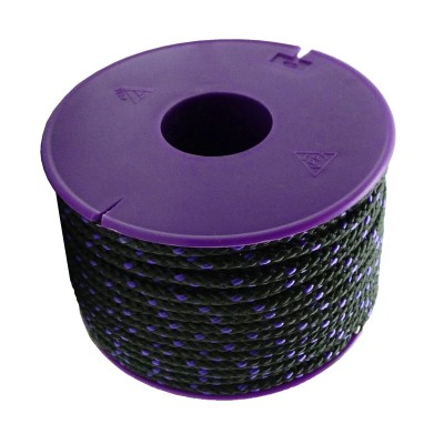 8 x Drisse polyester - noir fil lilas   - Diamètre 3 mm x 35 m