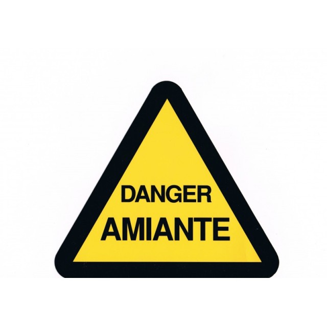 ETIQUETTE DANGER AMIANTE TRIANGLE JAUNE/NOIR 20X20CM - LOT DE 10