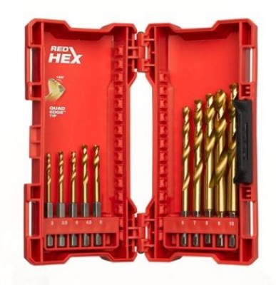 COFFRET 10 FORETS MILWAUKEE SHOCKWAVE HSS-G TIN RED HEX 3 A 10MM