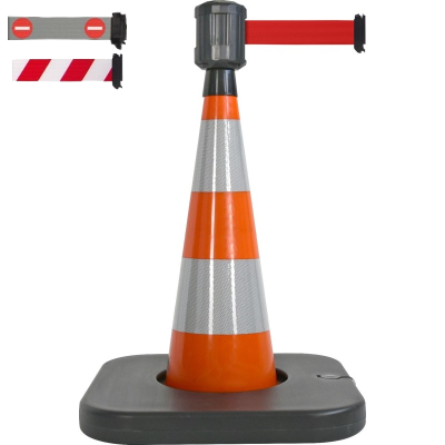 Cône 75cm orange avec base à lester et boitier étanche à sangle