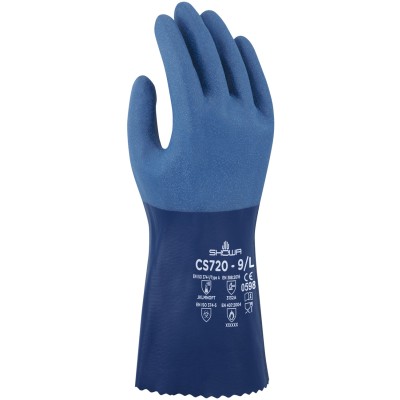 GANTS SHOWA 720R ENDUIT NITRILE BLEU RUGUEUX - LG 305MM