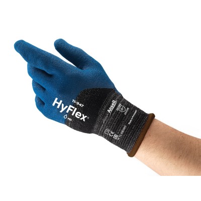 GANTS HYFLEX ENDUIT 3/4 POLYURETHANE/NITRILE BLEU/NOIR