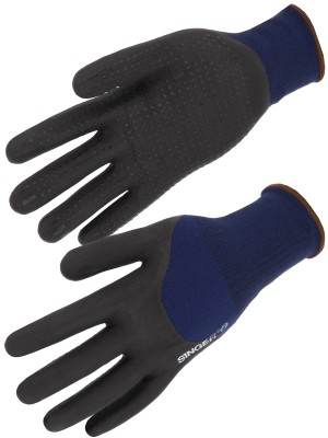 GANTS NITRILE 3/4 ENDUIT PAUME PICOTS NOIR/BLEU