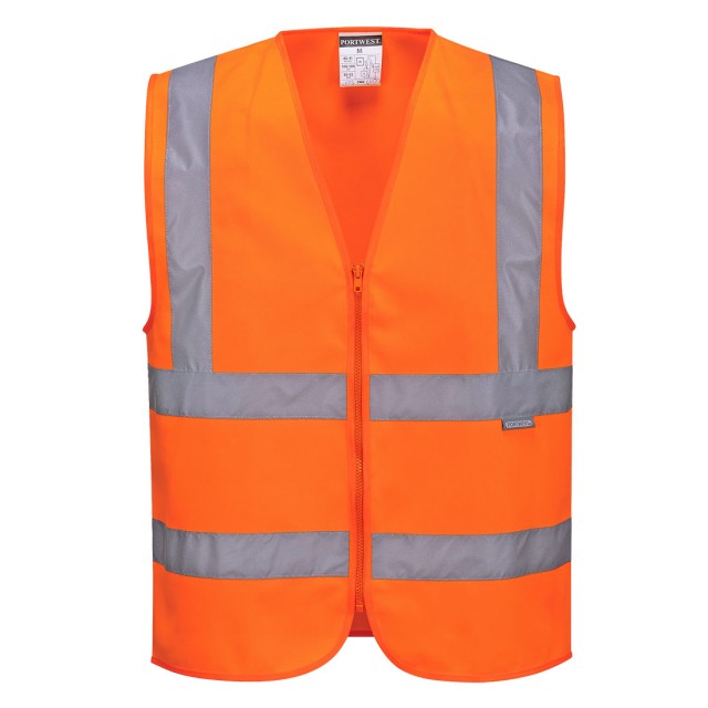 GILET BAUDRIER HI-VIZ ORANGE CL2 - FERMETURE GLISSIERE - C375