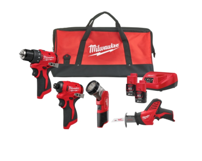 PACK PERCEUSE/VISSEUSE CHOC/SCIE/LAM M12+2 BATT. 2Ah+CH.- BLPP4A-202