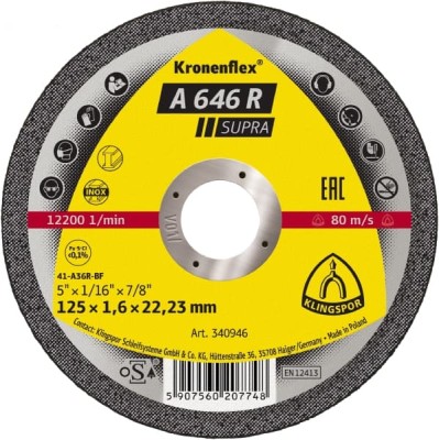 DISQUE A TRONCONNER ACIER 125 X 1.6 X 22.2 KLINGSPOR A646R - 340946