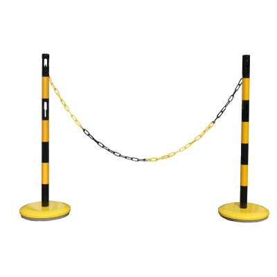 1 x Kit de 2 poteaux acier noir/jaune avec 2m de chaine