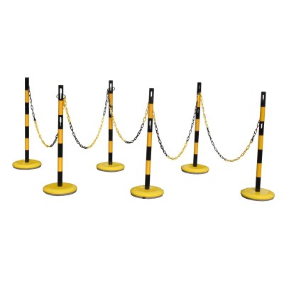1 x Kit de 6 poteaux acier noir/jaune avec 10m de chaine