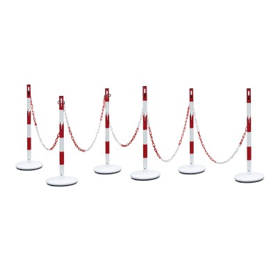 1 x Kit de 6 poteaux acier rouge/blanc avec 10m de chaine