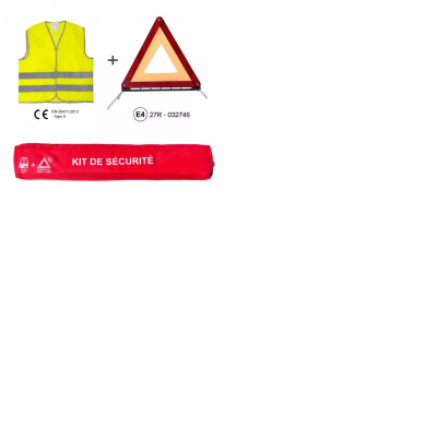 KIT SECURITE 1 TRIANGLE/1 GILET HV JAUNE+ HOUSSE POLYESTER