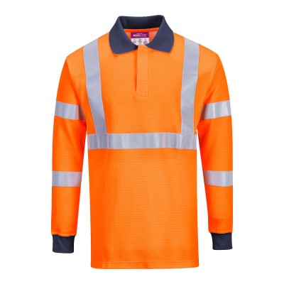 POLO MUTIRISQUE SOUDEUR MODAFLAME KNIT ORANGE HV/COL MARINE