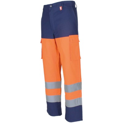 PANTALON HV MARINE/ORANGE FLUO