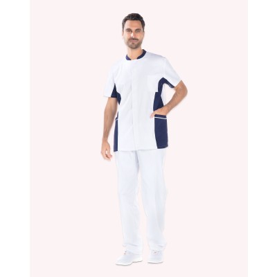 TUNIQUE HOMME TIMEO P/C BLANC/MARINE